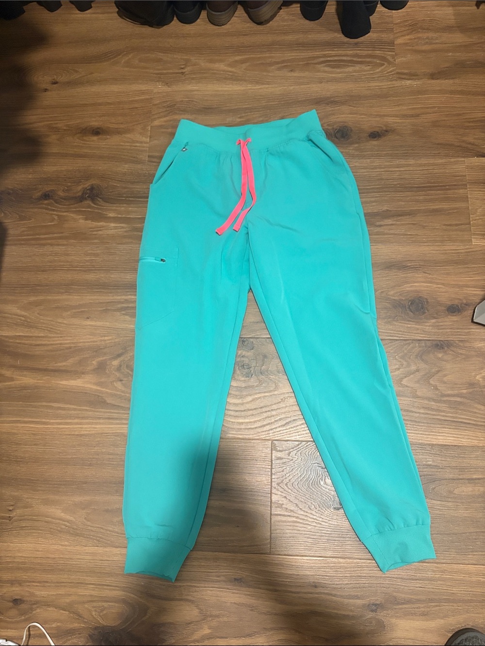 Figs Teal Kids Joggers with Pink Drawstring